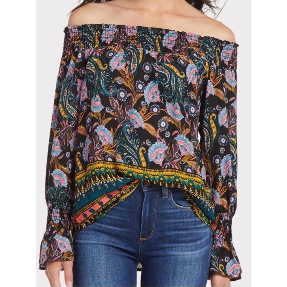 NWT Evereve Allison Joy Flowy Paisley‎ Off Shoulder Top Size XS